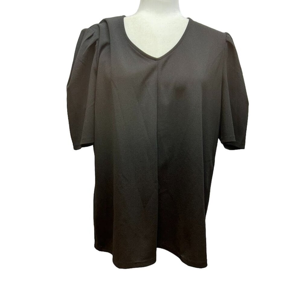 Chico's Black‎ V-Neck Top Size 2  Short Sleeve Large